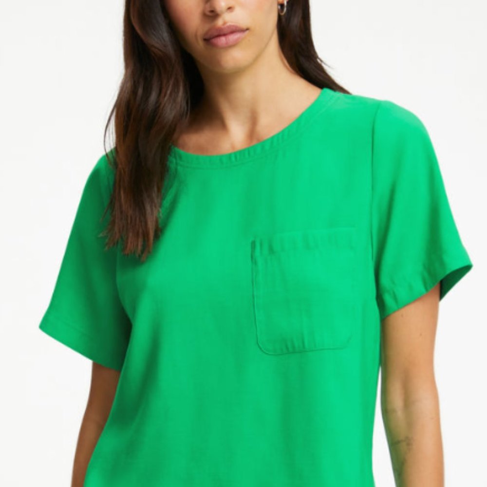 Good American Emerald Green Short Sleeve Pocket Blouse